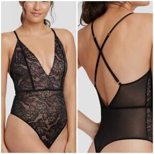 Auden Black Lace One Piece Thong Teddy Bodysuit Black XL